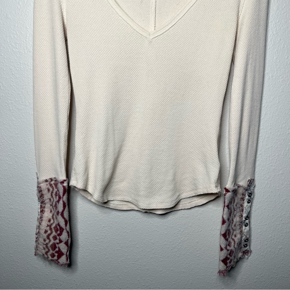 Free People We The Free Cream Waffle Knit Art School Cuff Long Sleeve Thermal - Picture 4 of 12